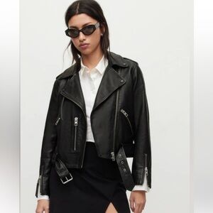 All Saints Black Leather Moto Jacket Asymmetrical Zipper BARELY WORN- Size 6